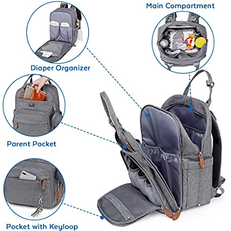 Waterproof Travel Mommy Diaper Bag Backpack with Portable Changing Pad